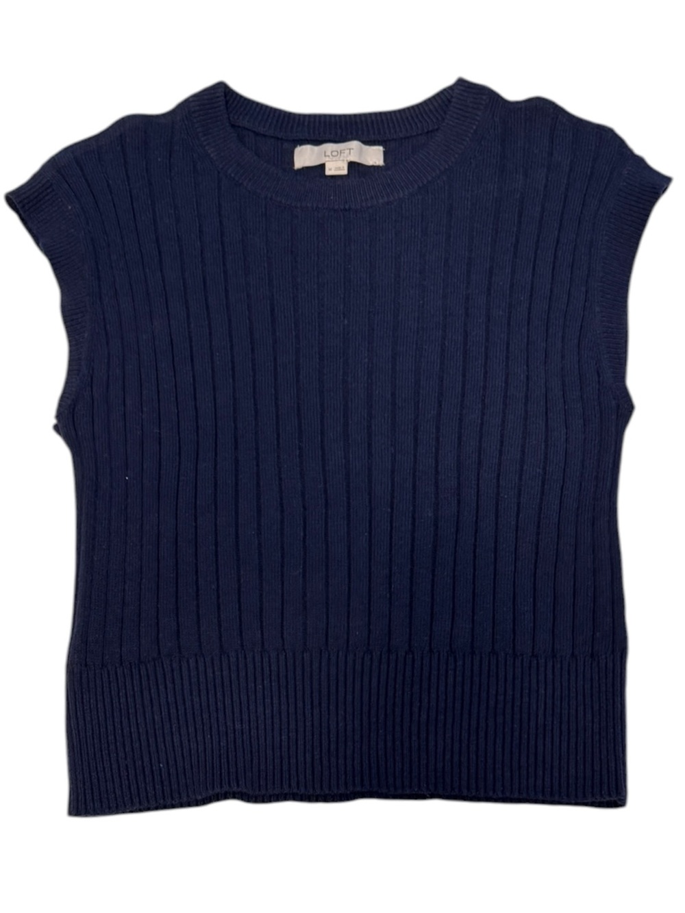 Sz M LOFT Navy Blue Knit Cap Sleeve Pullover